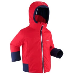 WEDZE KIDS' WARM AND WATERPROOF SKI JACKET 500 PULL'N FIT RED / NAVY